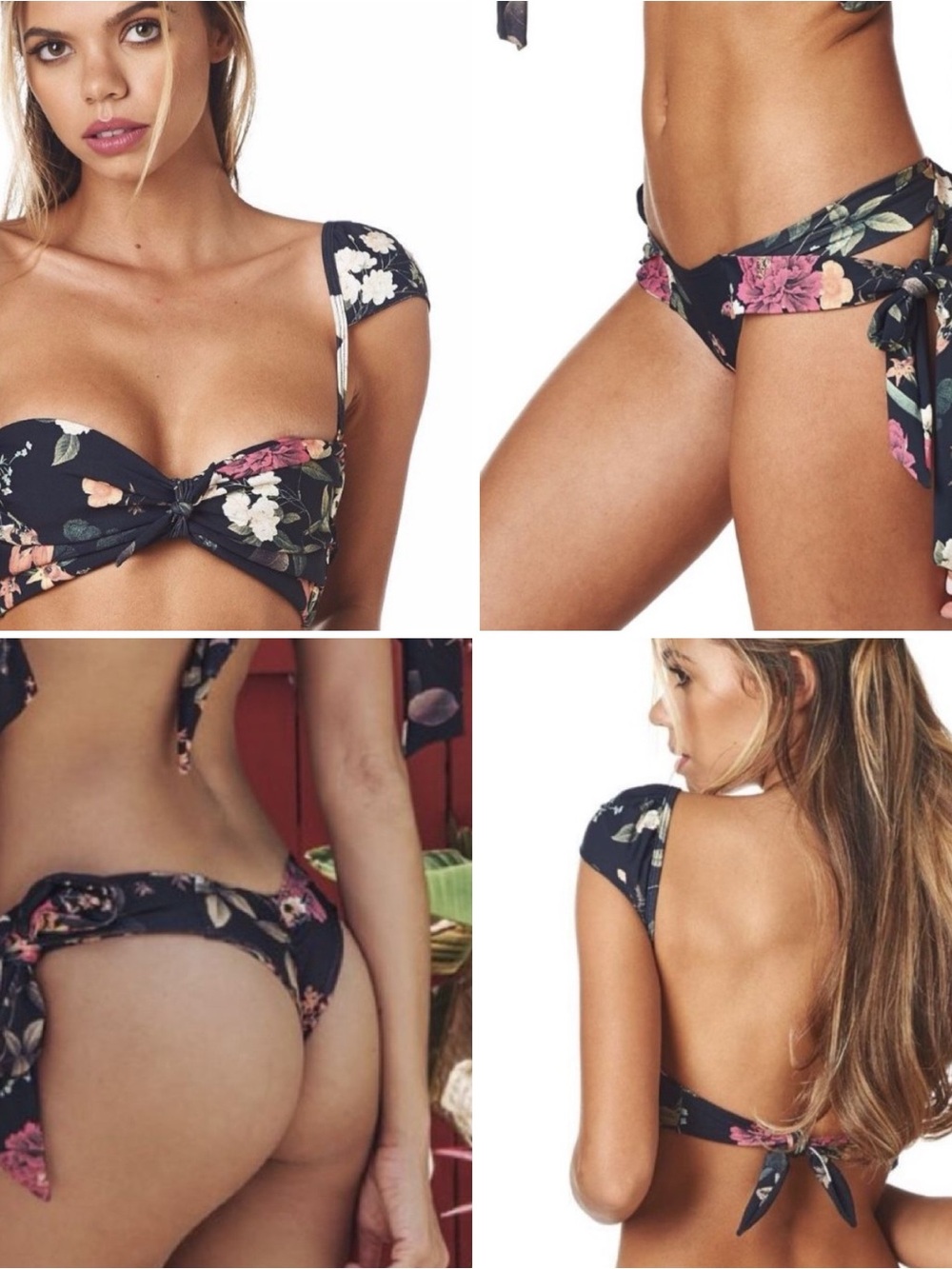 Montce Black Floral Tie-Back Bikini Set